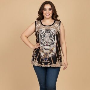 Sleeveless Tiger Print Blouse - Black and Gold